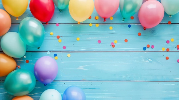 PSD balloons with a blue background and a blue board with a string of balloons