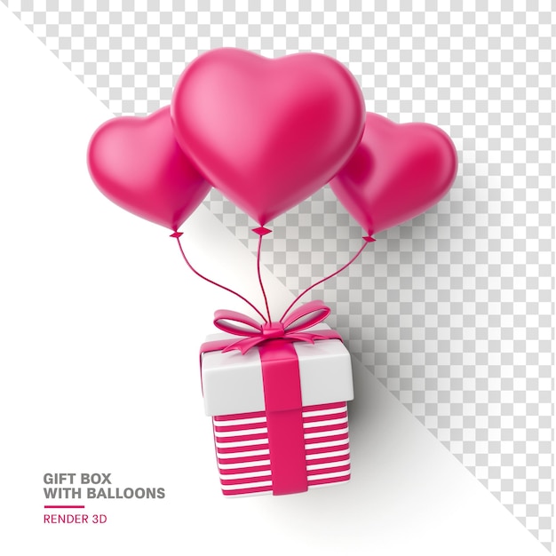 Balloons with gift box in 3d render cartoon