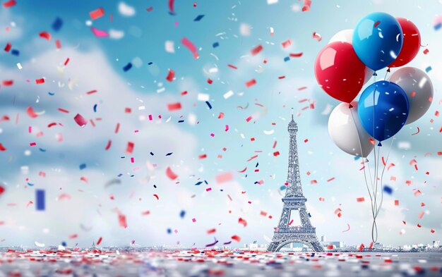 PSD balloons with a tower in the background and a tower in the bastille day background