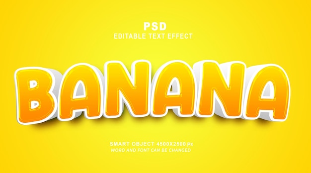 Banana 3d editable text effect PSD template with cute background