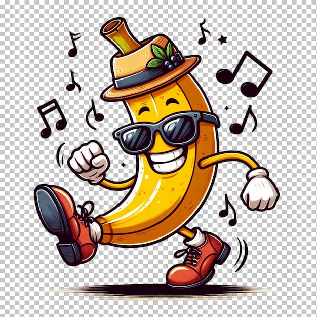 PSD a banana with sunglasses and a hat with a banana on it