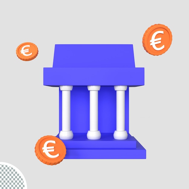 Bank building with dollar money transaction 3d rendering icon illustration