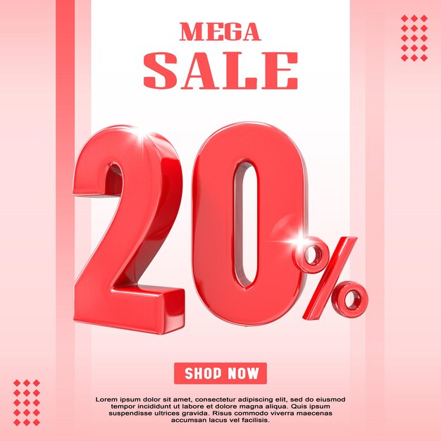 Banner 3d mega sale 20 off for promotion