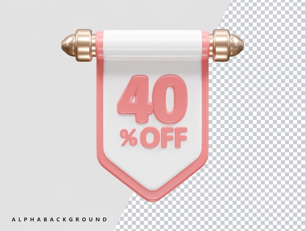 Banner for 40 % off with a white banner on a transparent background.