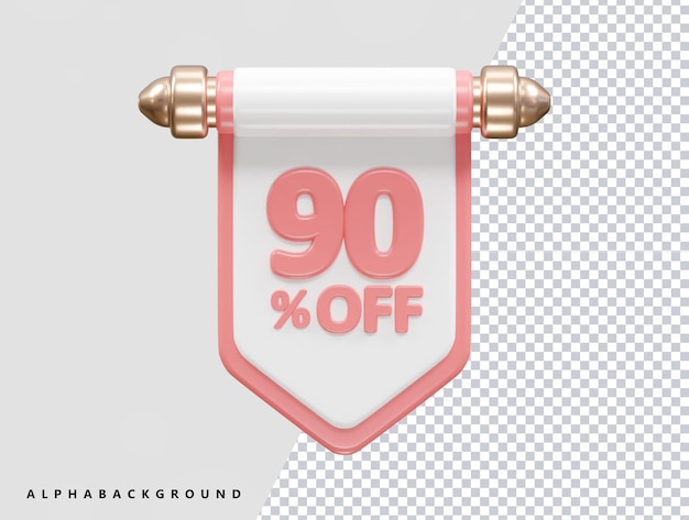 Banner for 90 % off with a white banner on a transparent background.