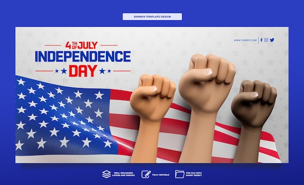 Banner American independence day in 3d render celebration template design