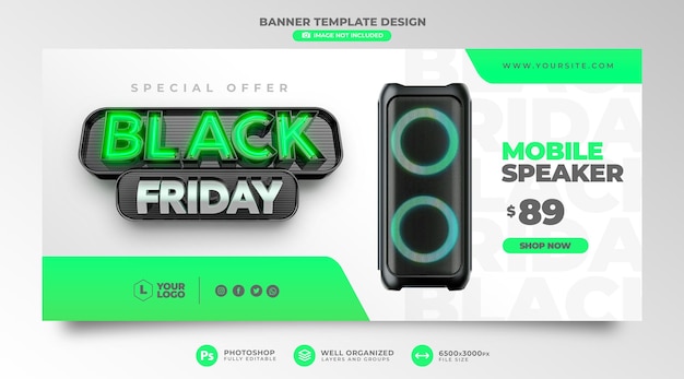 Banner black friday in 3d render special offer template design