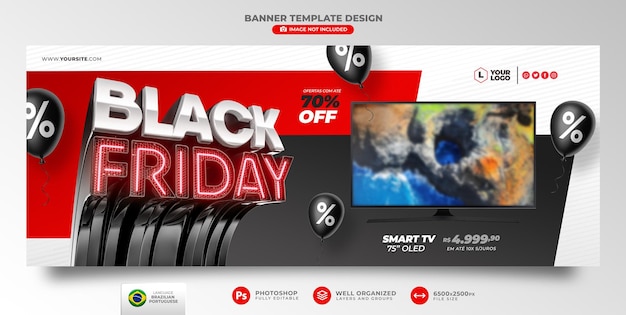 Banner black friday in portuguese 3d render for marketing campaign in brazil