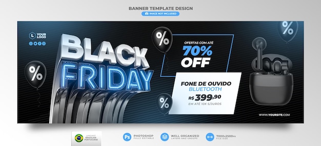 Banner black friday in portuguese 3d render for marketing campaign in brazil