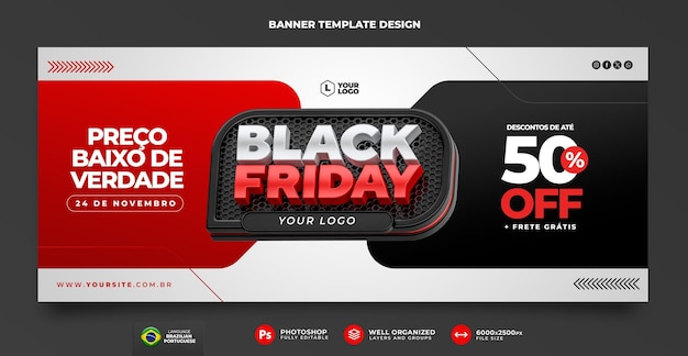 PSD banner black friday in portuguese 3d render for marketing campaign in brazil