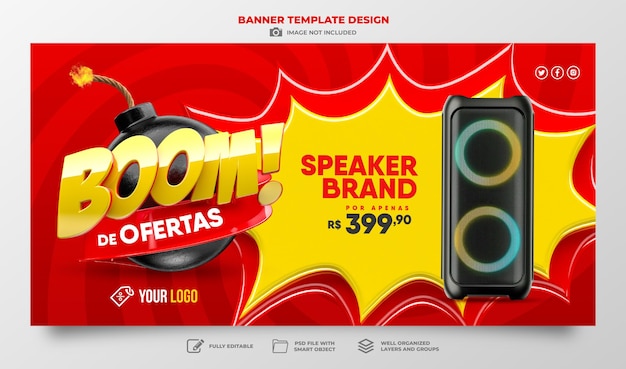 Banner boom offers in portuguese 3d for marketing campaign in brazil