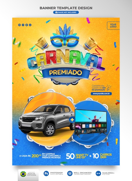 Banner for carnival of offers in brazil in 3d for marketing campaign in portuguese