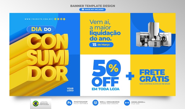 Banner consumer day 3d render in portuguese for marketing campaign in brazil of offers