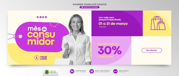 Banner for Consumer Month ecommerce in Brazilian Portuguese  template design