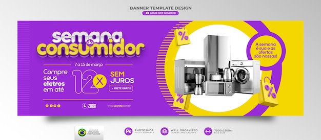 Banner for Consumer week ecommerce in Brazilian Portuguese template design  3d render