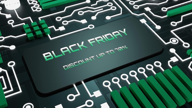 Banner cyber monday 3d circuits neon light technology