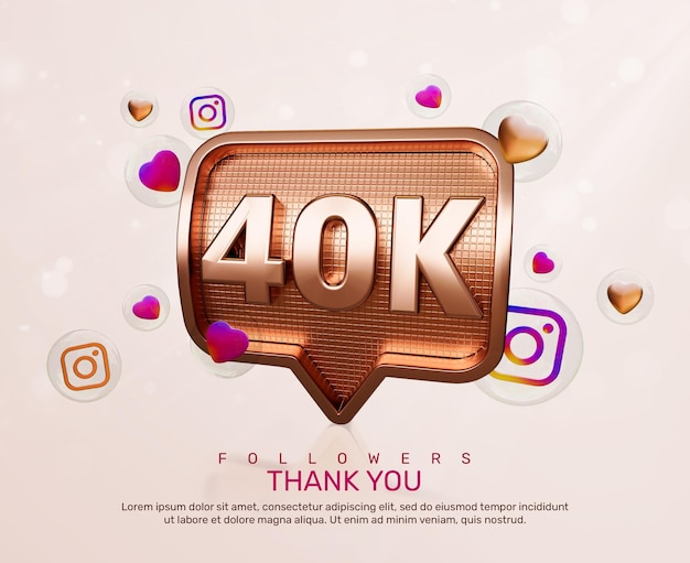 Banner gold 3d 40k followers thank you with instagram icons