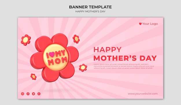 PSD a banner for a happy mother's day with a flower on it