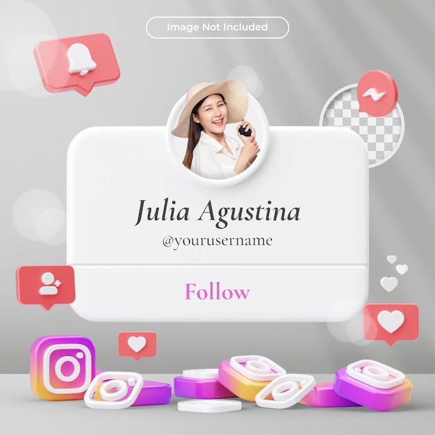 Banner Icon Profile on Instagram 3d Render Composition Isolated