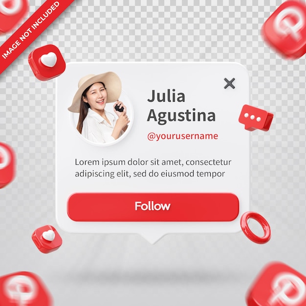 Banner Icon Profile on Pinterest 3d Render Composition Isolated