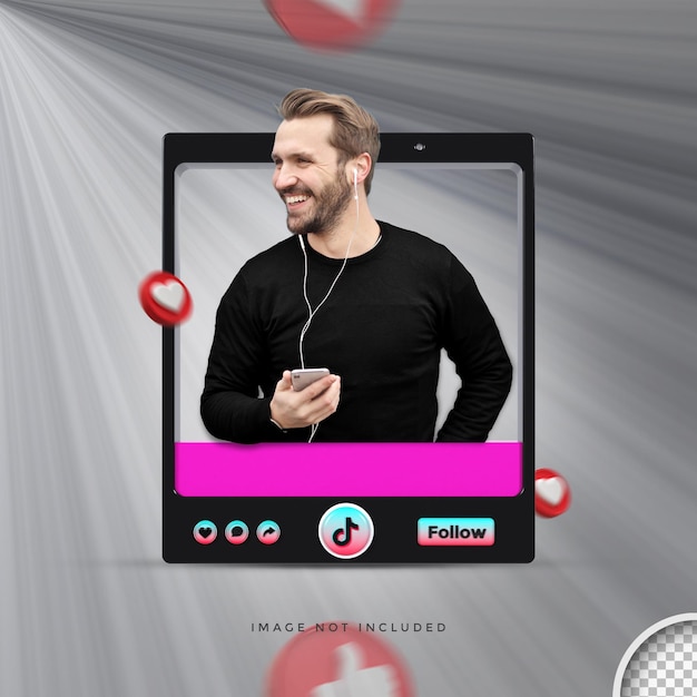 PSD banner icon profile on tiktok 3d rendering design