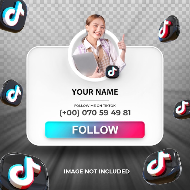 Banner icon profile on tiktok 3d rendering label template