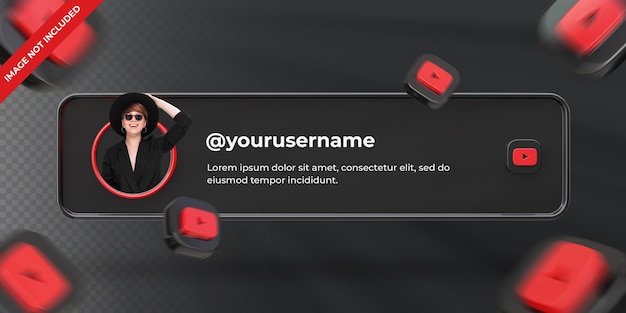 Banner Icon Profile on Youtube 3d Rendering Label Isolated