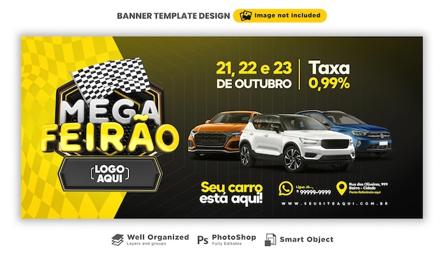 Banner mega fair in portuguese 3d render campaign in brazil