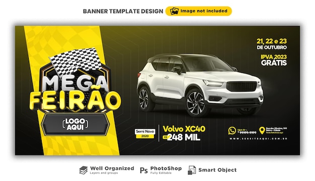 Banner mega fair in portuguese 3d render campaign in brazil