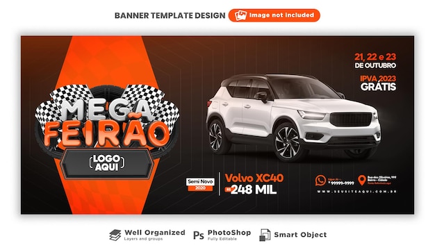 Banner mega fair in portuguese 3d render campaign in brazil