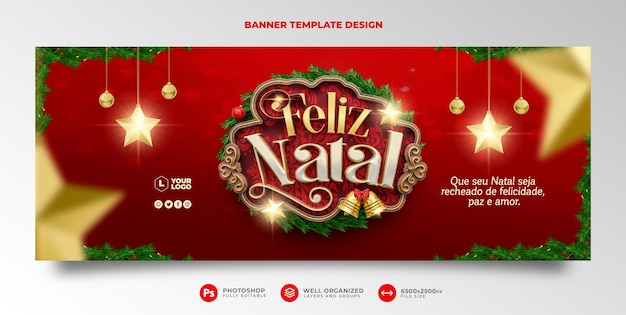 Banner merry christmas in portuguese 3d render for marketing in brazil template design