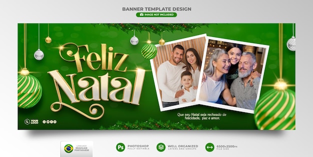 Banner merry christmas in portuguese 3d render for marketing in brazil template design