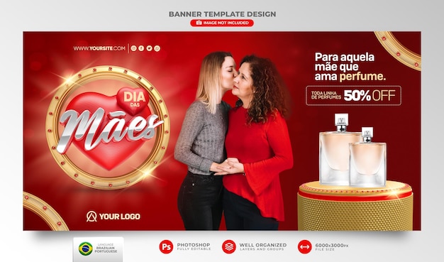 Banner mother's day offer in portuguese 3d render for marketing campaign in brazil