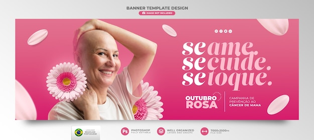 Banner for October Pink in 3d render for campaign against Breast Cancer in Brazil