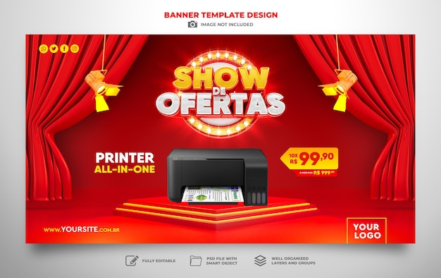 Banner offers show in Portuguese 3d render for Brazil marketing campaign