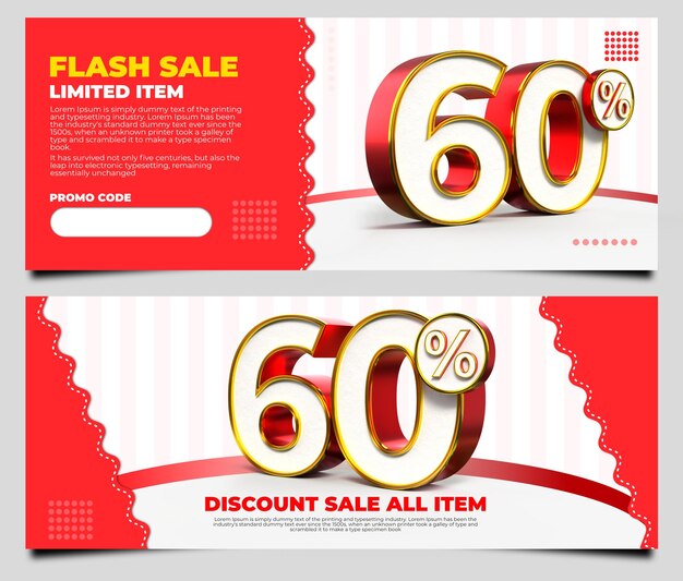 Banner Percentage red colors number 60 percentage transparent