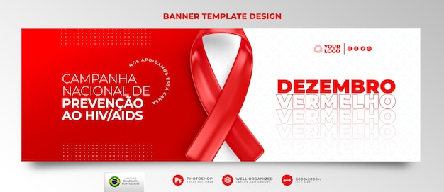 Banner Red December Fight against Aids in 3d render for marketing campaign in Brazil