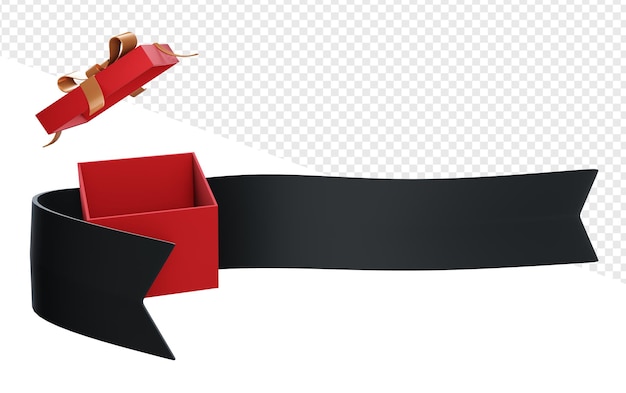 Banner or ribbon with opened gift box isolated