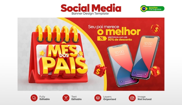 Banner social media mes dos pais in Brazil 3D Render