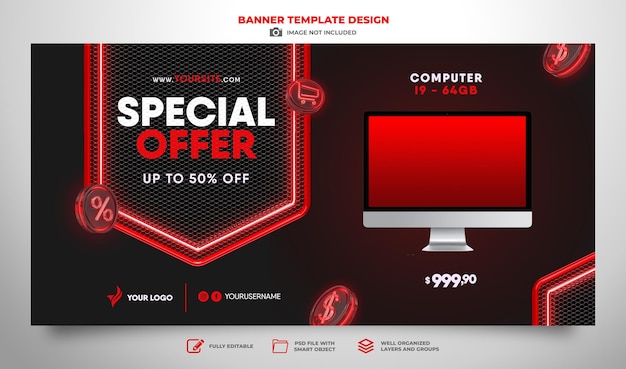 Banner Special Offer Sale in 3d render template design