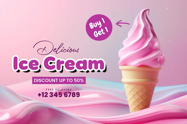 a banner template for delicious ice cream sale with delicious ice cream background