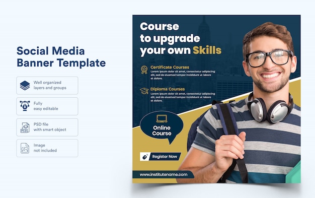 Banner template for online courses for social media