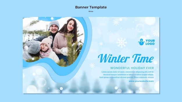 PSD banner winter family time ad template