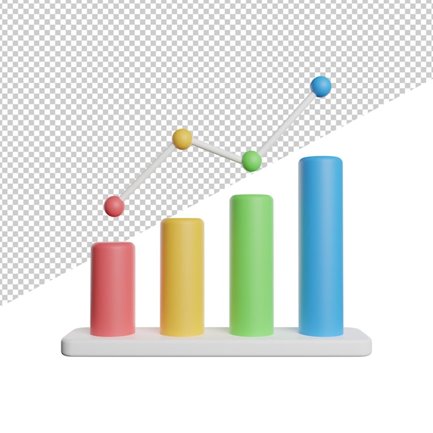 Bar Chart Growth front view 3d rendering icon illustration on transparent background