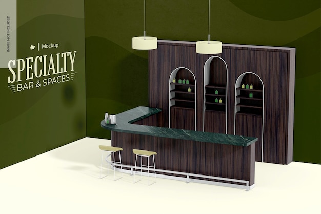 Bar Counter Scene Mockup with Liquor Bottles