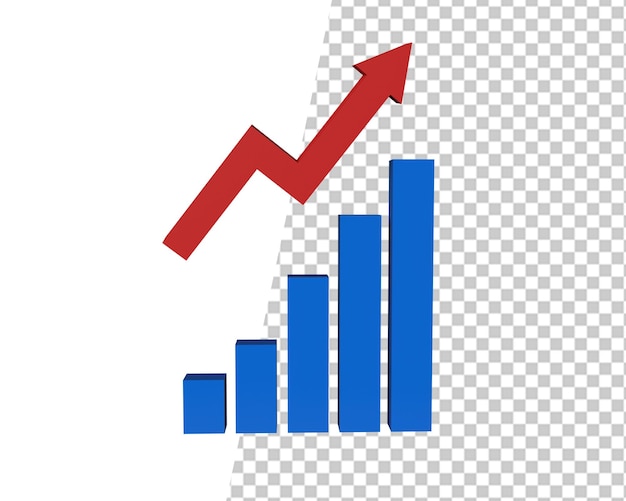 Bar graph with growth red arrow 3d render