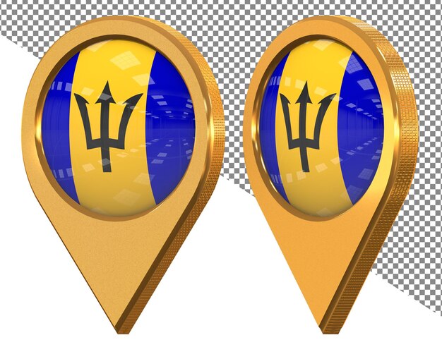 Barbados Location Icon Flag Isolated with Different Angled 3D Rendering