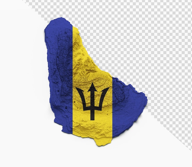 Barbados map with the flag Colors blue and yellow Shaded relief map 3d illustration