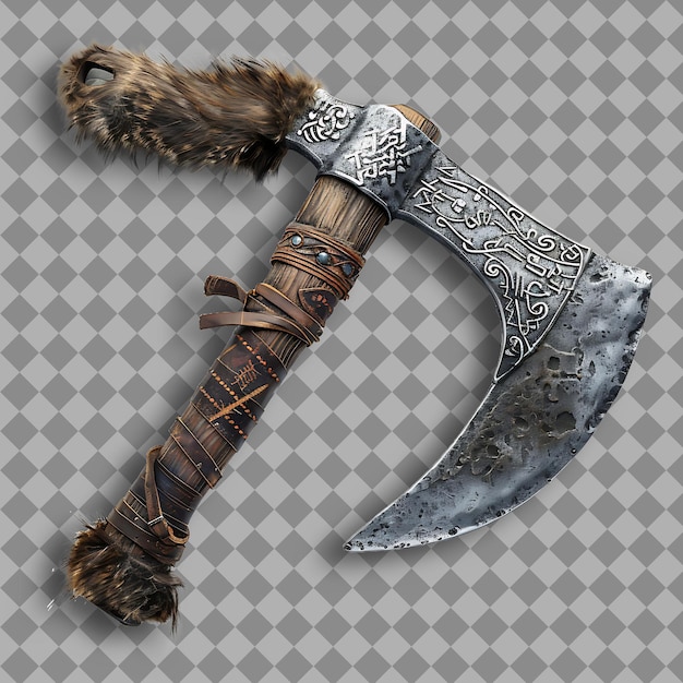 PSD barbaric battle axe of the northmen forged from iron and dec png game asset on clean background