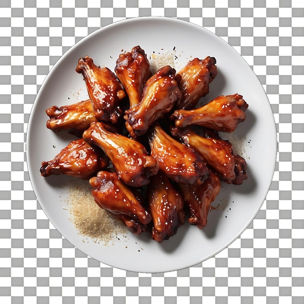 Barbecue chicken on a plate isolated on a transparent background